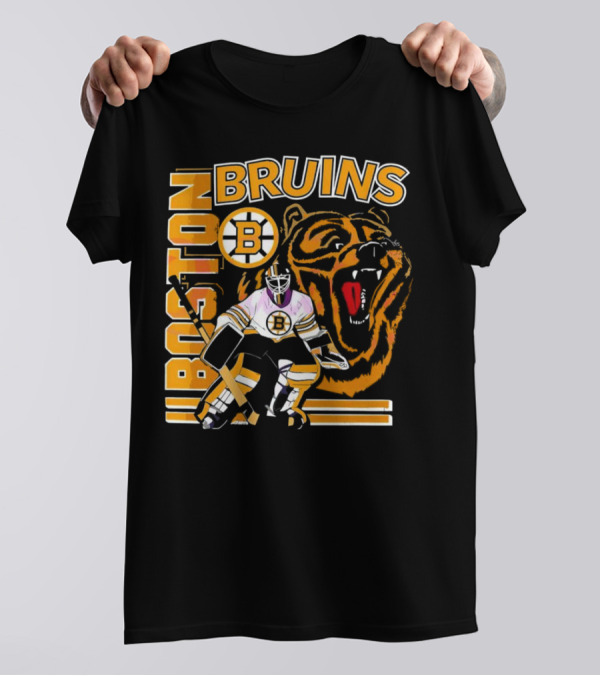 Boston Bruins Hockey Goalie With Bear And Iconic T-Shirt