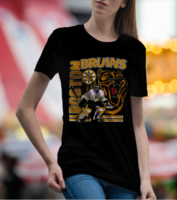 Boston Bruins Hockey Goalie With Bear And Iconic T-Shirt