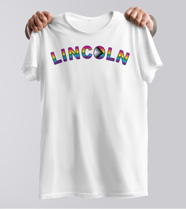 LINCOLN Pride Curved Logo Rainbow Colors T-Shirt