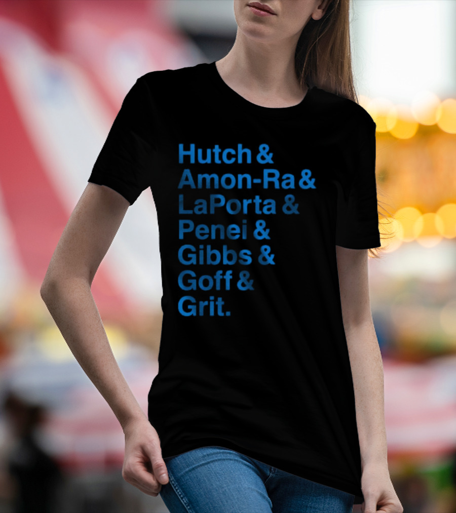 Hutch And Amon-ra And Laporta And Penei And Gibbs And Goff And Grit Detroit Lions NFL Players T-Shirt