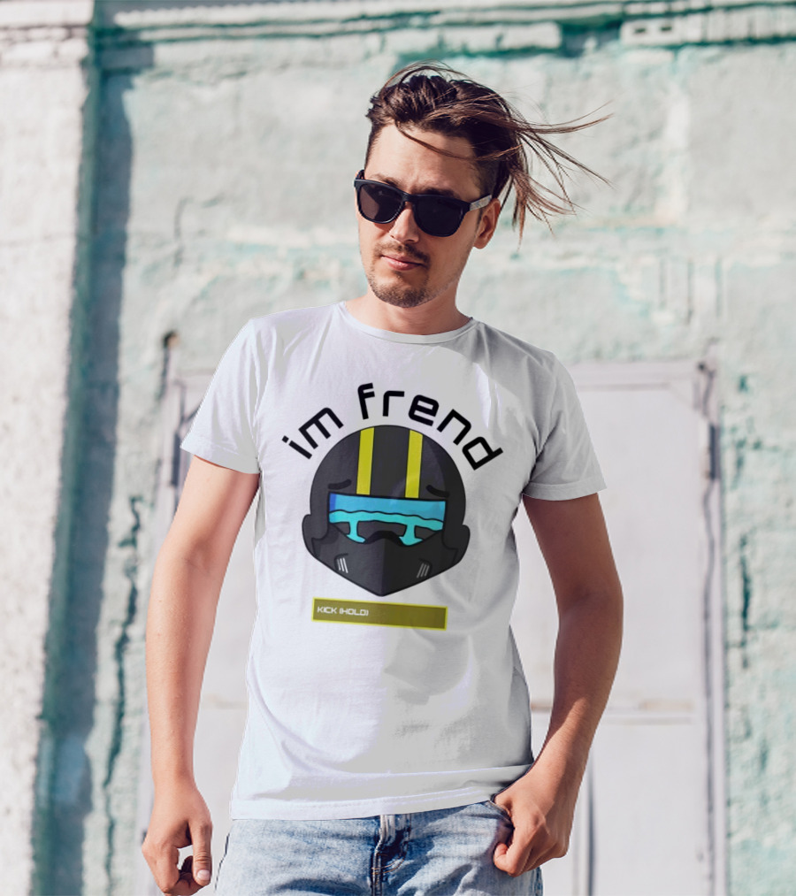 Im Frend Kick Hold Black Helmet Yellow Stripes Blue Visor T-Shirt