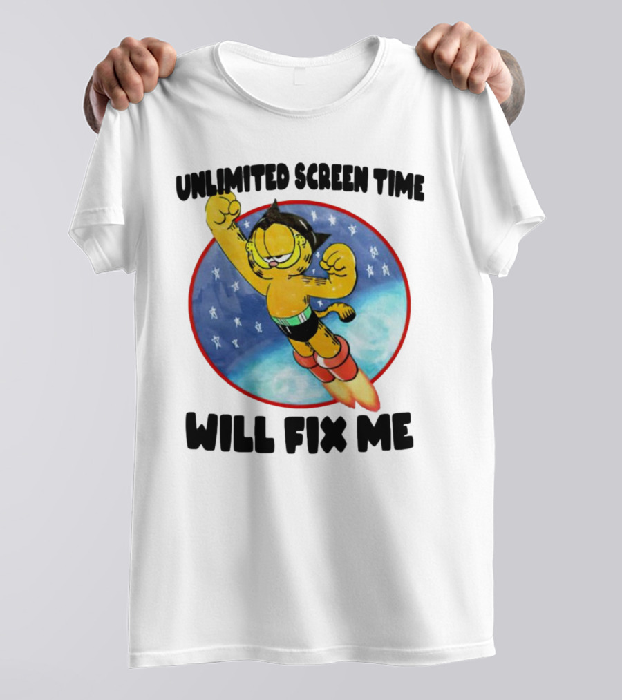 Unlimited Screen Time Will Fix Me Garfield Superhero Flight T-Shirt