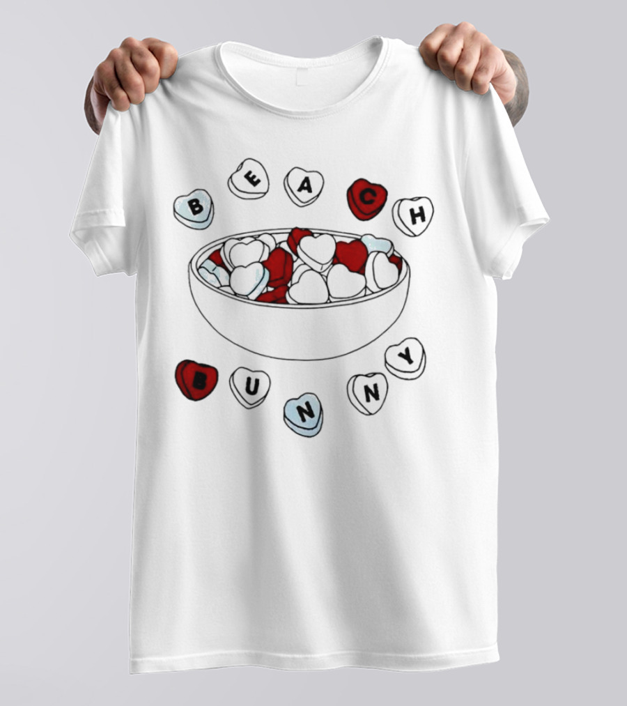 BEACH Bunny Heart Bowl With Red And Black Hearts T-Shirt
