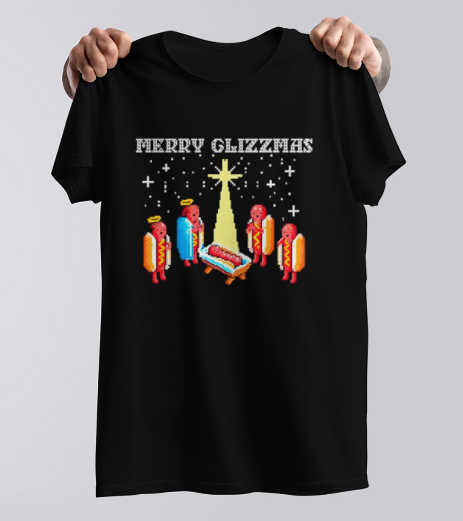 Merry Glizzmas Hot Dog Nativity Scene With Angels T-Shirt