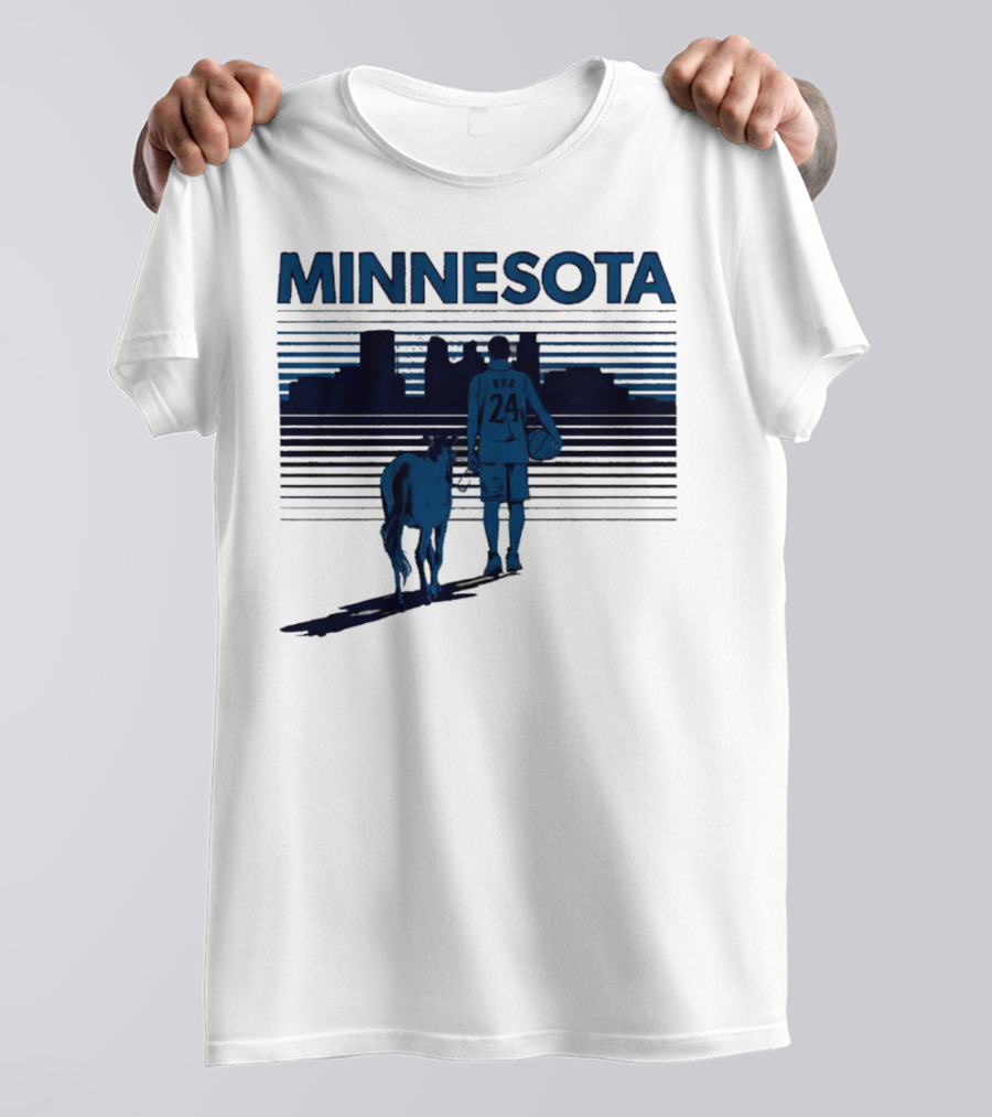 Minnesota Basketball 24 Bring Ya Ass Player And Dog With City Skyline T-Shirt