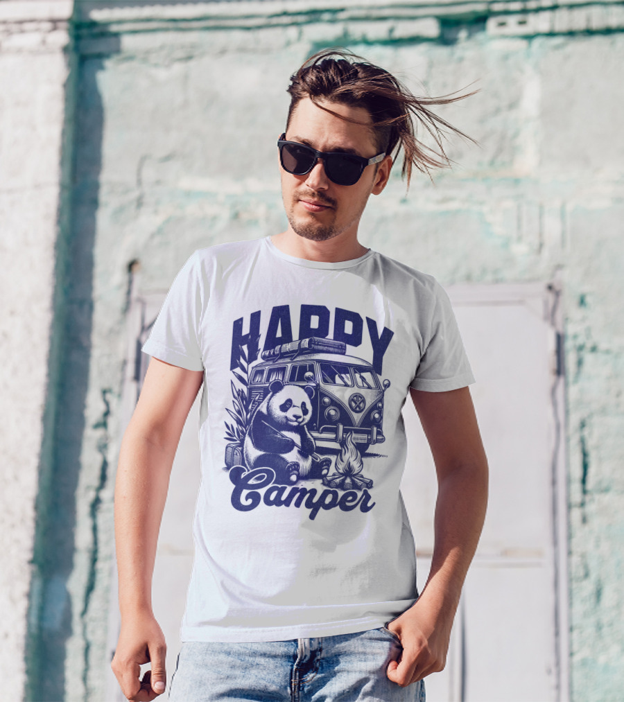 Happy Camper Panda By Van And Campfire Vintage T-Shirt