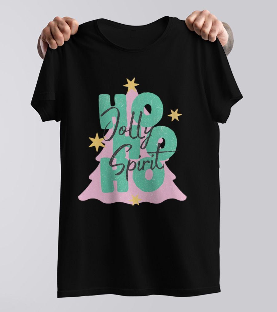 HO HO HO Jolly Spirit Christmas Tree Stars T-Shirt