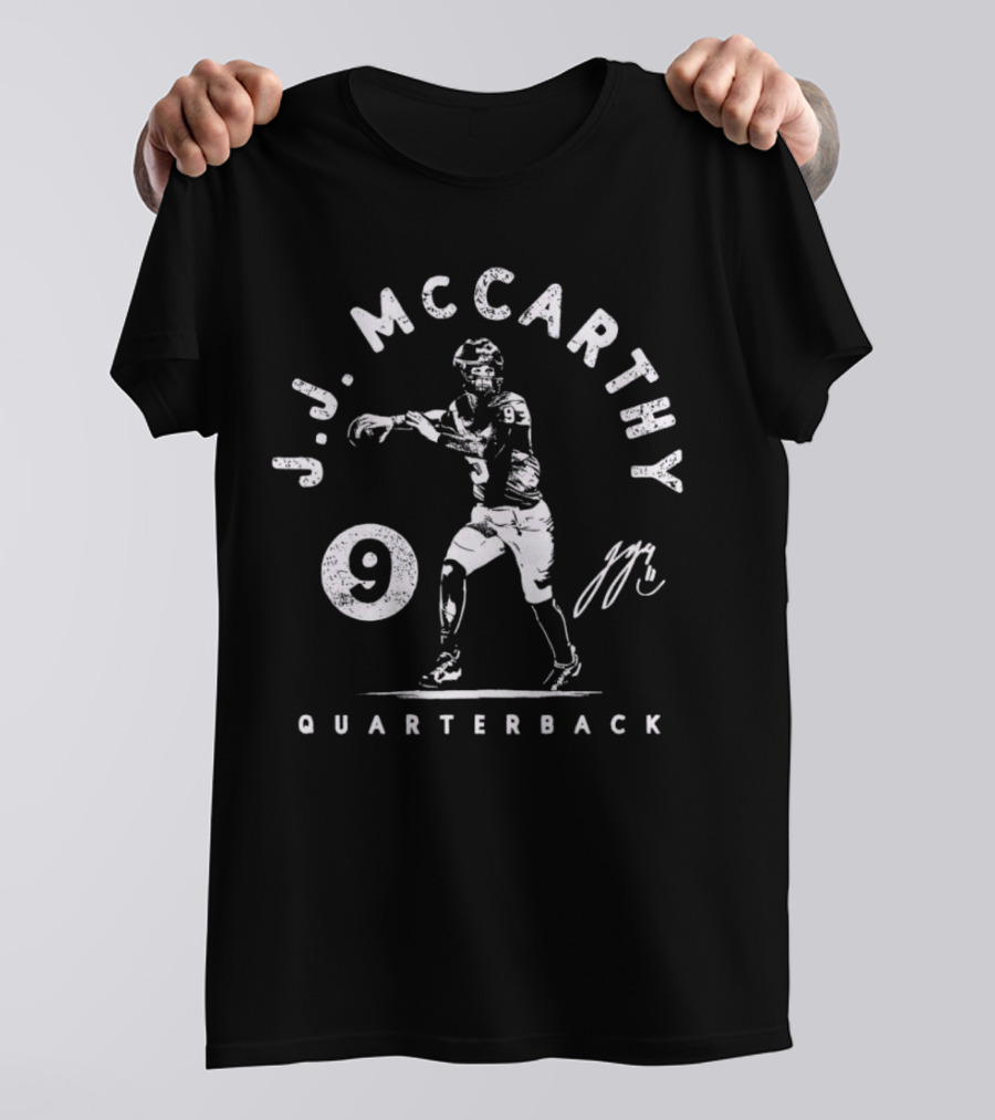 J.J. McCarthy Quarterback 9 Signature Football Player T-Shirt