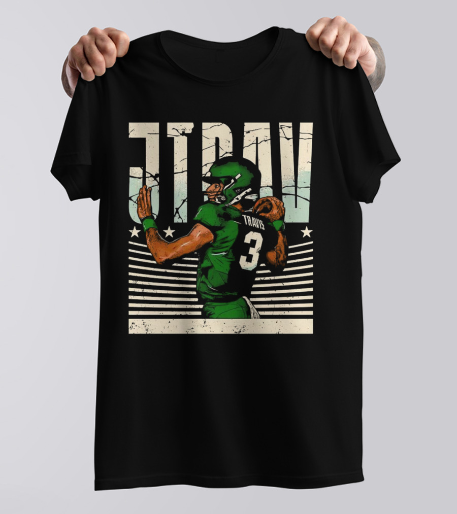 Jordan Travis New York Jets Football Cartoon Graphic Retro Style Football Jersey Number 3 T-Shirt