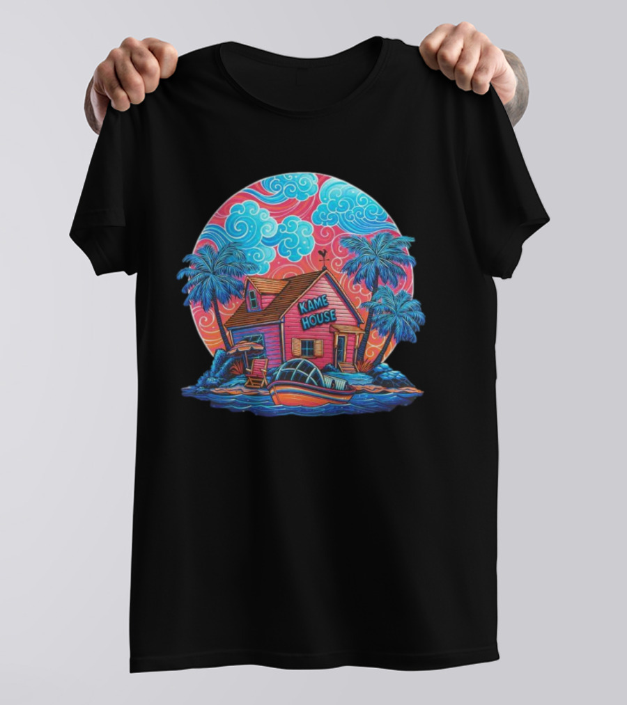 Kame House Vibrant Tropical Island Scene Dragon Ball T-Shirt
