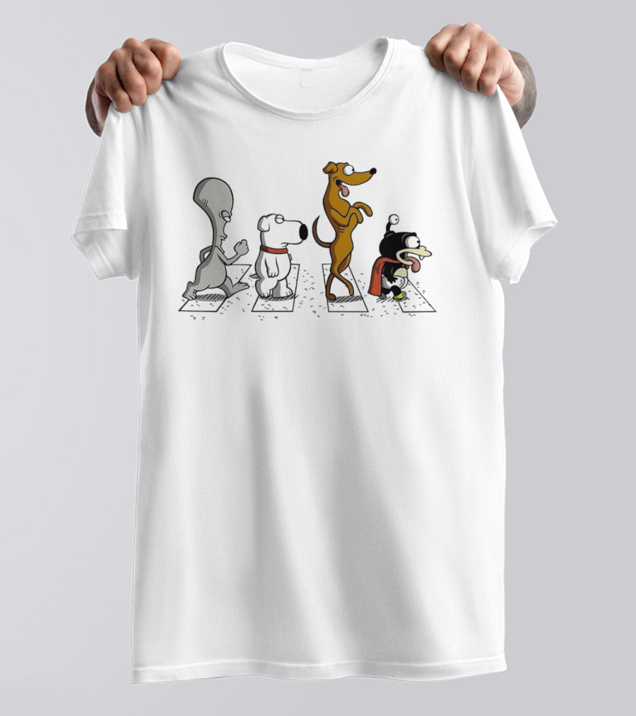 Roger Brian Santa’s Little Helper And Nibbler Walking Across Iconic Crosswalk T-Shirt