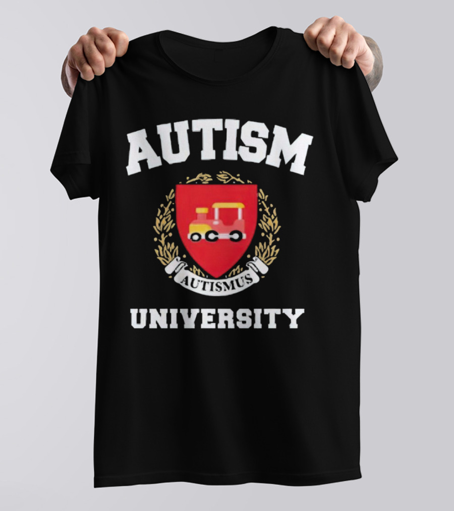 Autismus University Autism Joke Shield With Toy Car Crest T-Shirt