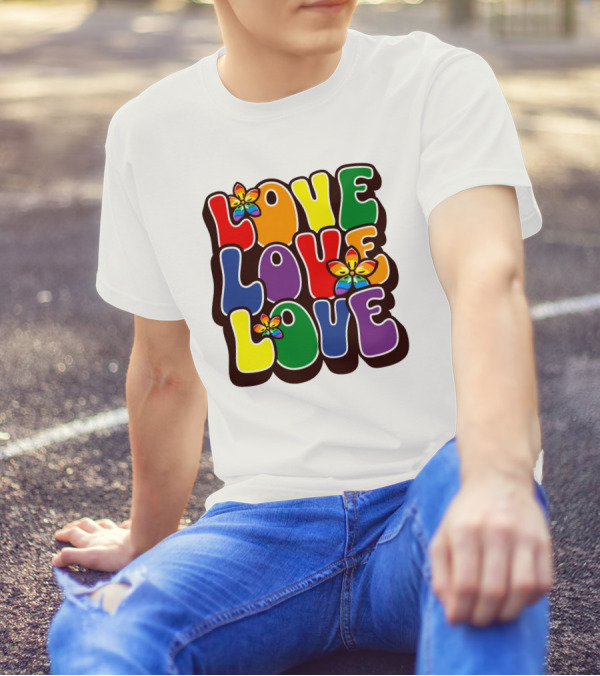 LOVE LOVE LOVE Rainbow Pride Flowers T-Shirt