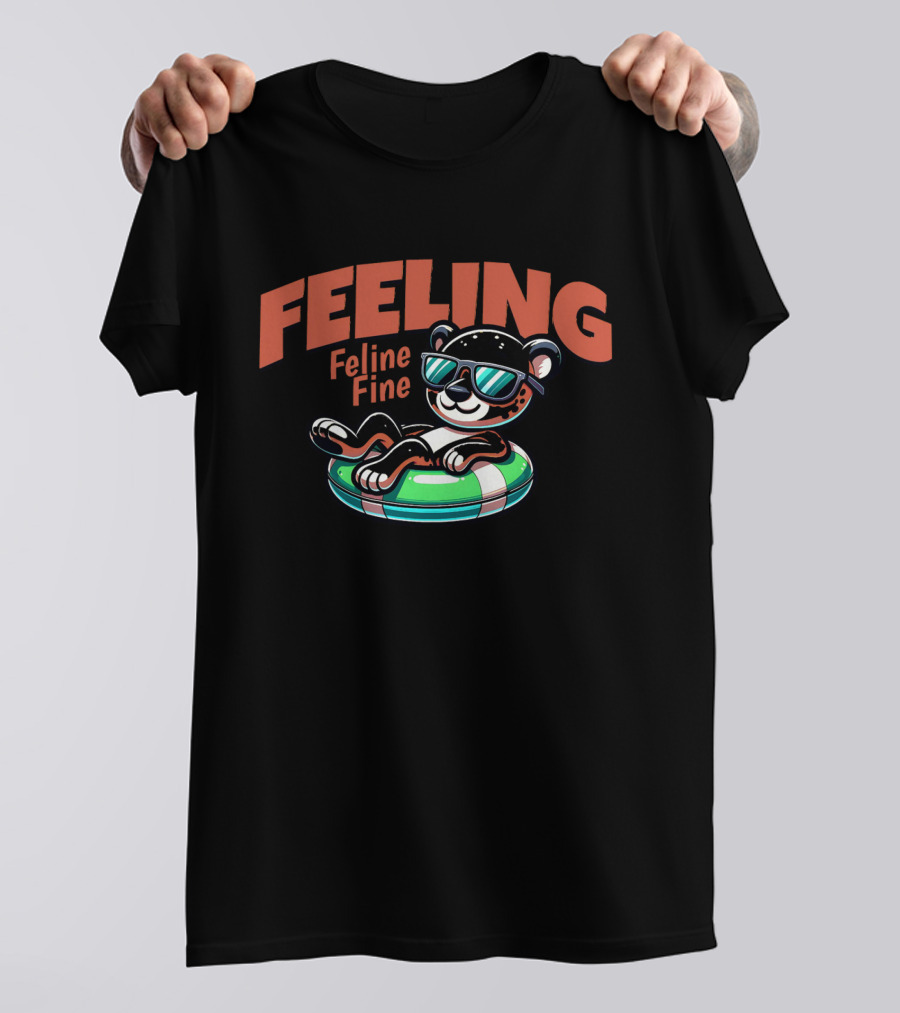 Feeling Feline Fine Relaxed Cool Cat Floating In T-Shirt