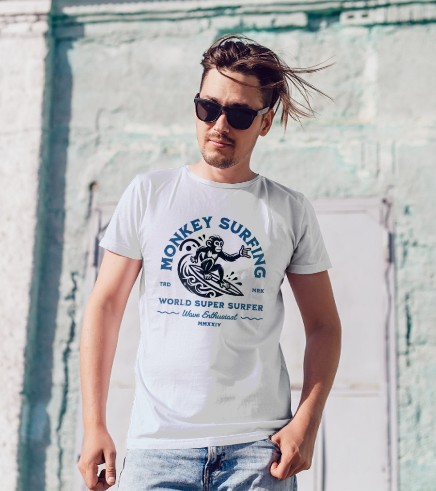 MONKEY SURFING WORLD SUPER SURFER WAVE ENTHUSIAST MMXXIV TRD MRK T-Shirt