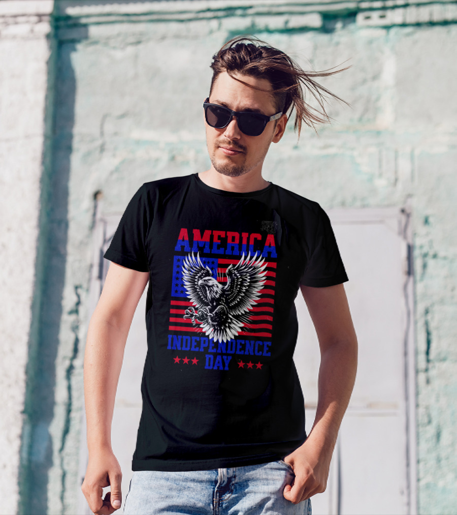 America Independence Day Eagle Flag Stars T-Shirt