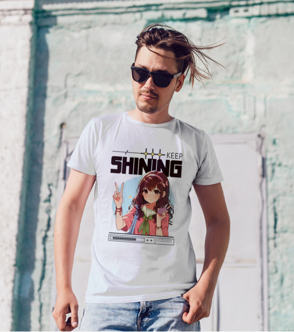 Keep Shining Cute Anime Girl Peace Sign T-Shirt