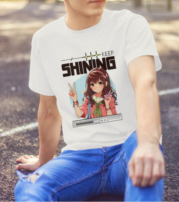 Keep Shining Cute Anime Girl Peace Sign T-Shirt