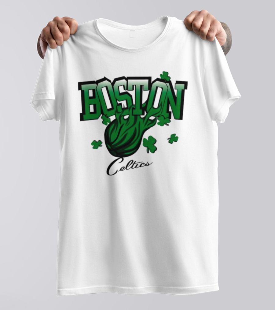 Boston Celtics Shamrock Flames Basketball Vintage T-Shirt