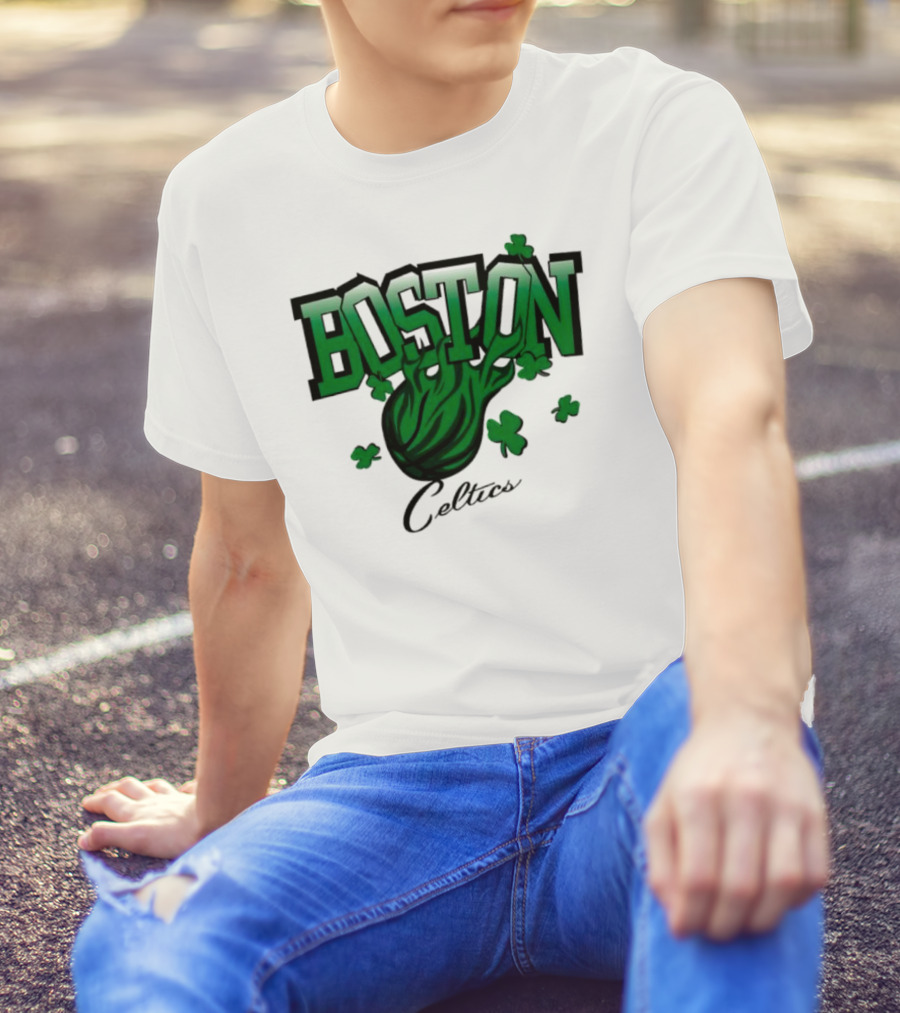 Boston Celtics Shamrock Flames Basketball Vintage T-Shirt