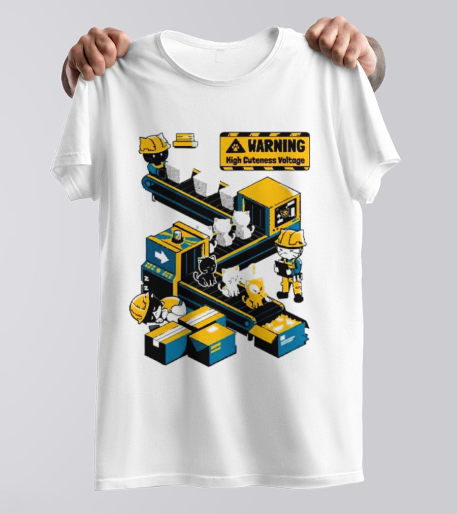 Warning High Cuteness Voltage Cats Factory Worker Warning T-Shirt