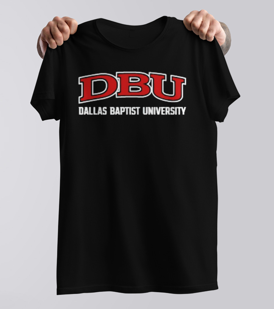 DBU Dallas Baptist University Bold Red And White Typography T-Shirt