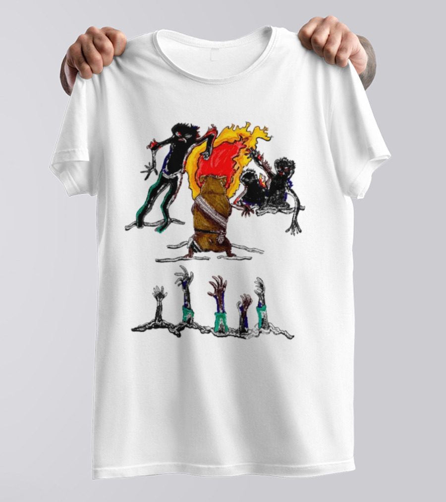 Hamster Of The Apocalypse Surrounded By Flaming Shadows T-Shirt