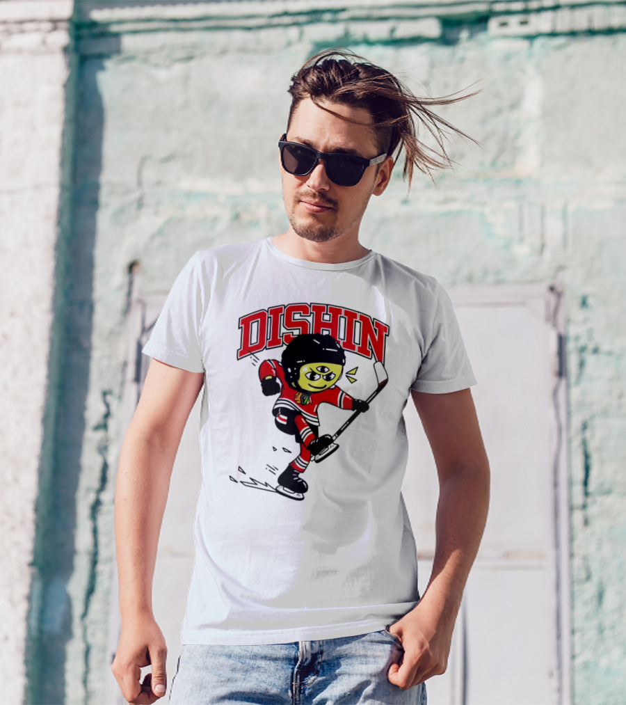 Dishin Chicago Blackhawks Hockey Three-Eyed Mascot T-Shirt
