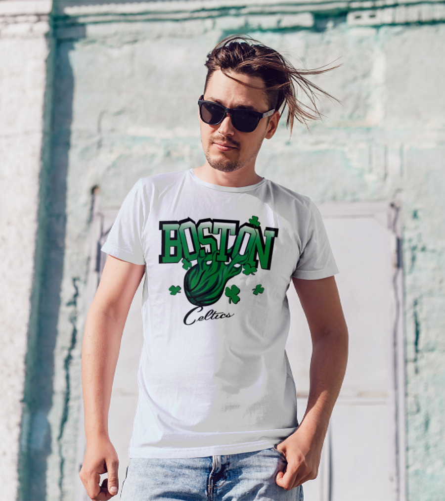Boston Celtics Vintage Shamrock Basketball Flame T-Shirt