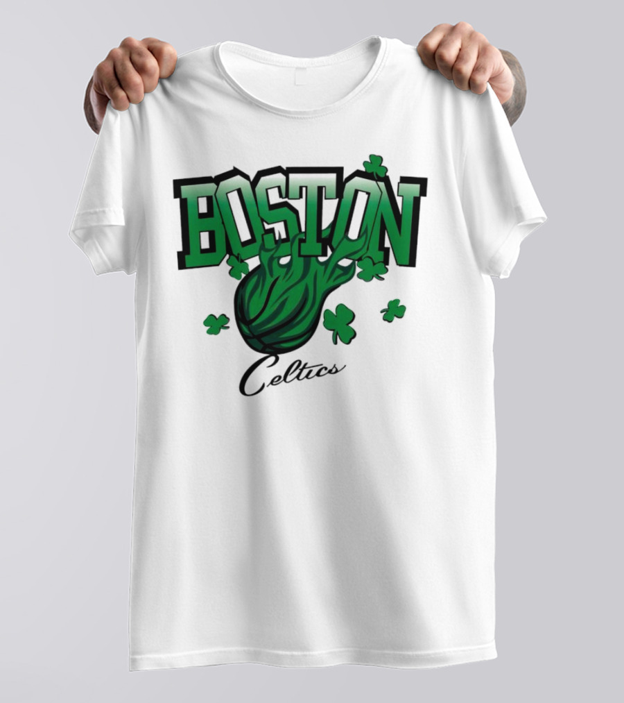 Boston Celtics Vintage Shamrock Basketball Flame T-Shirt
