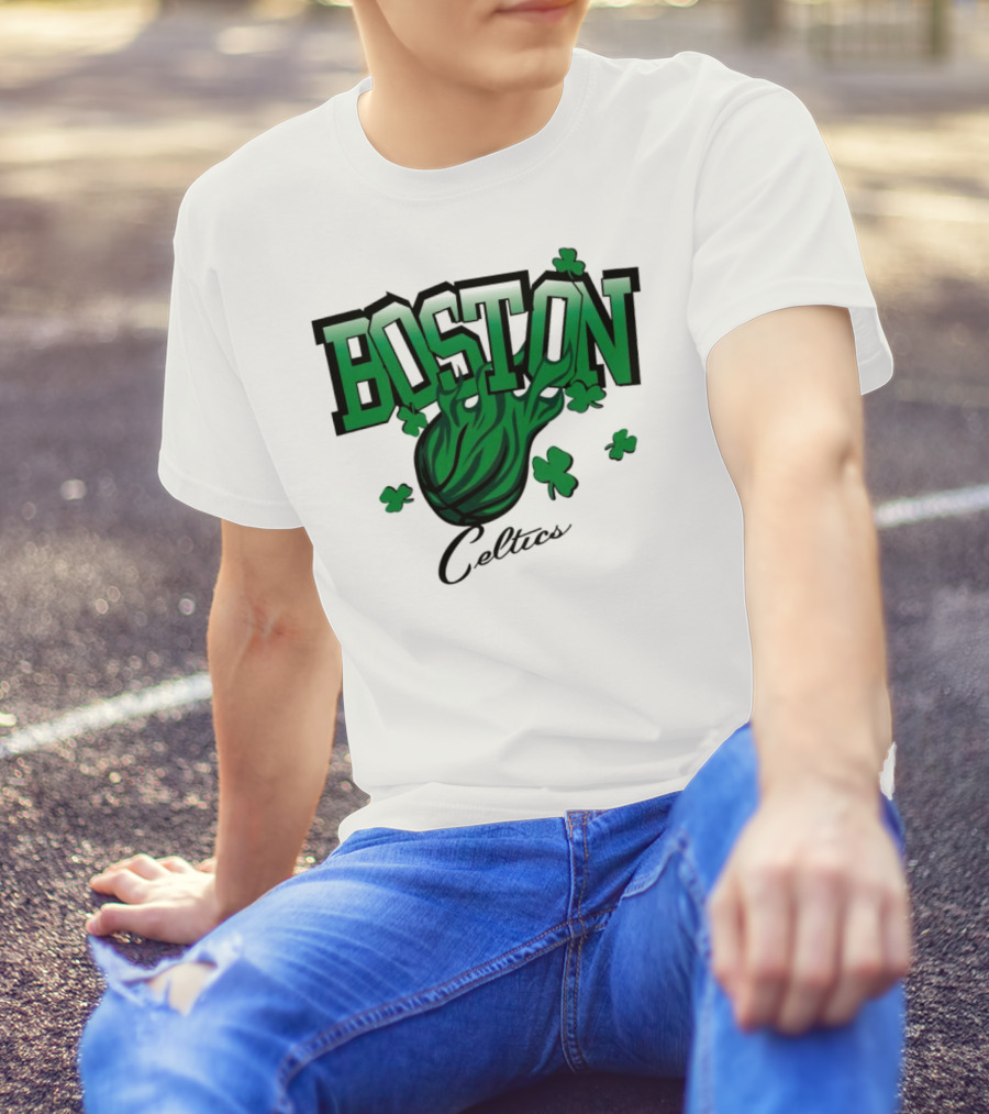 Boston Celtics Vintage Shamrock Basketball Flame T-Shirt
