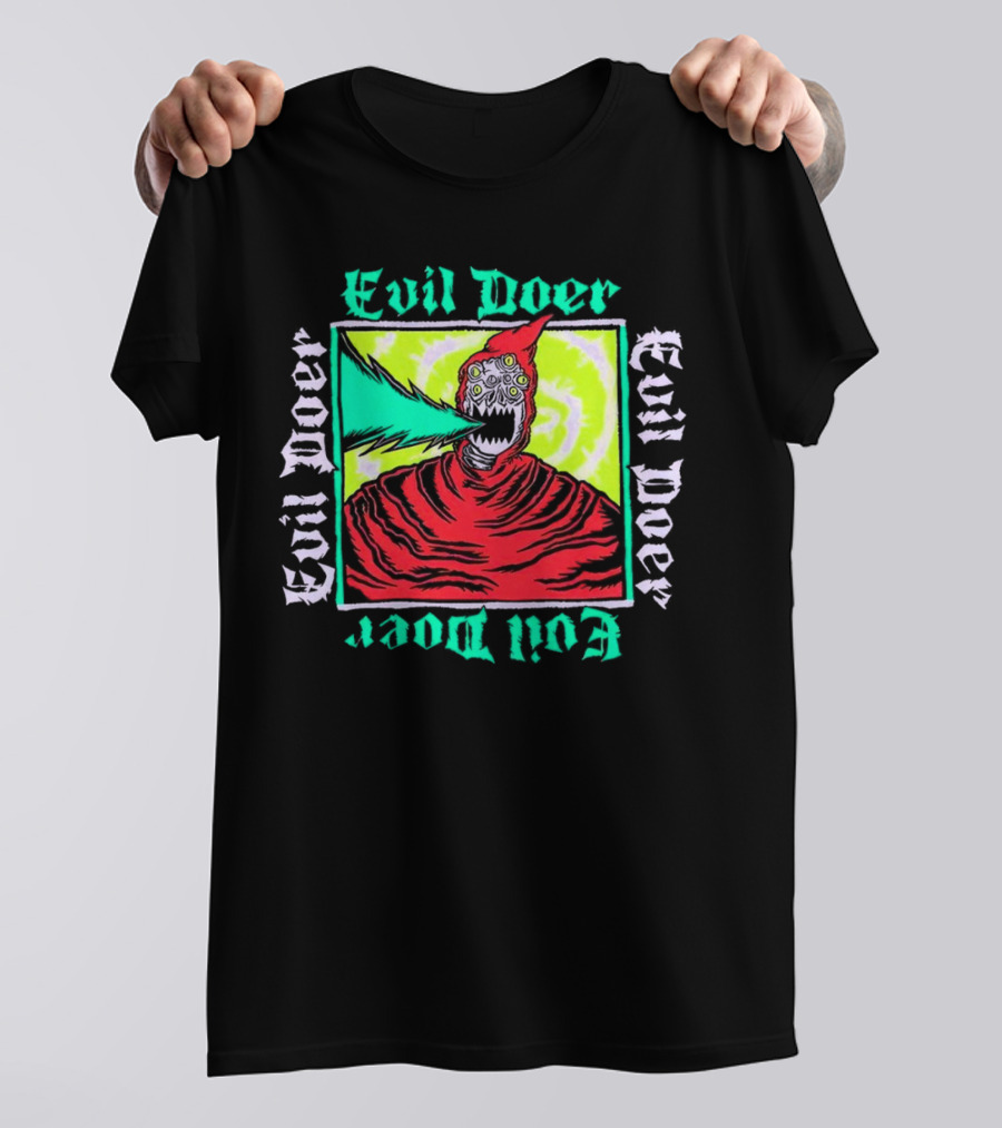 Evil Doer Monster With Fiery Mouth And Multicolored Eyes T-Shirt