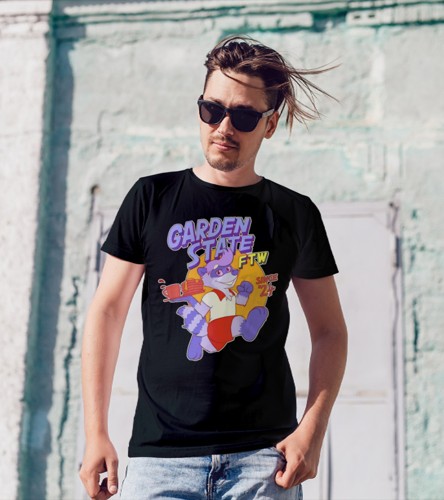Garden State FTW Since 24 Cartoon Raccoon Serving Pancakes T-Shirt