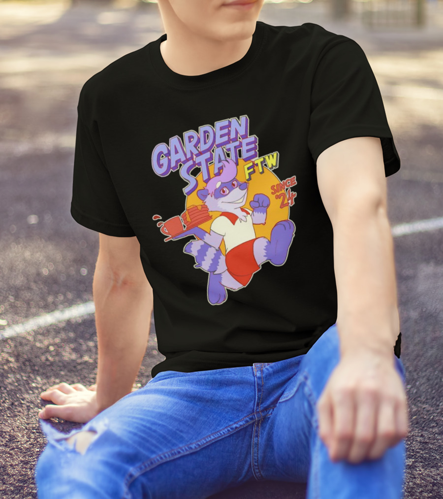 Garden State FTW Since 24 Cartoon Raccoon Serving Pancakes T-Shirt