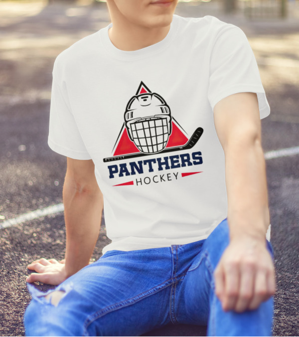 Panthers Hockey Helmet Triangle Background Ice Hockey Stick T-Shirt