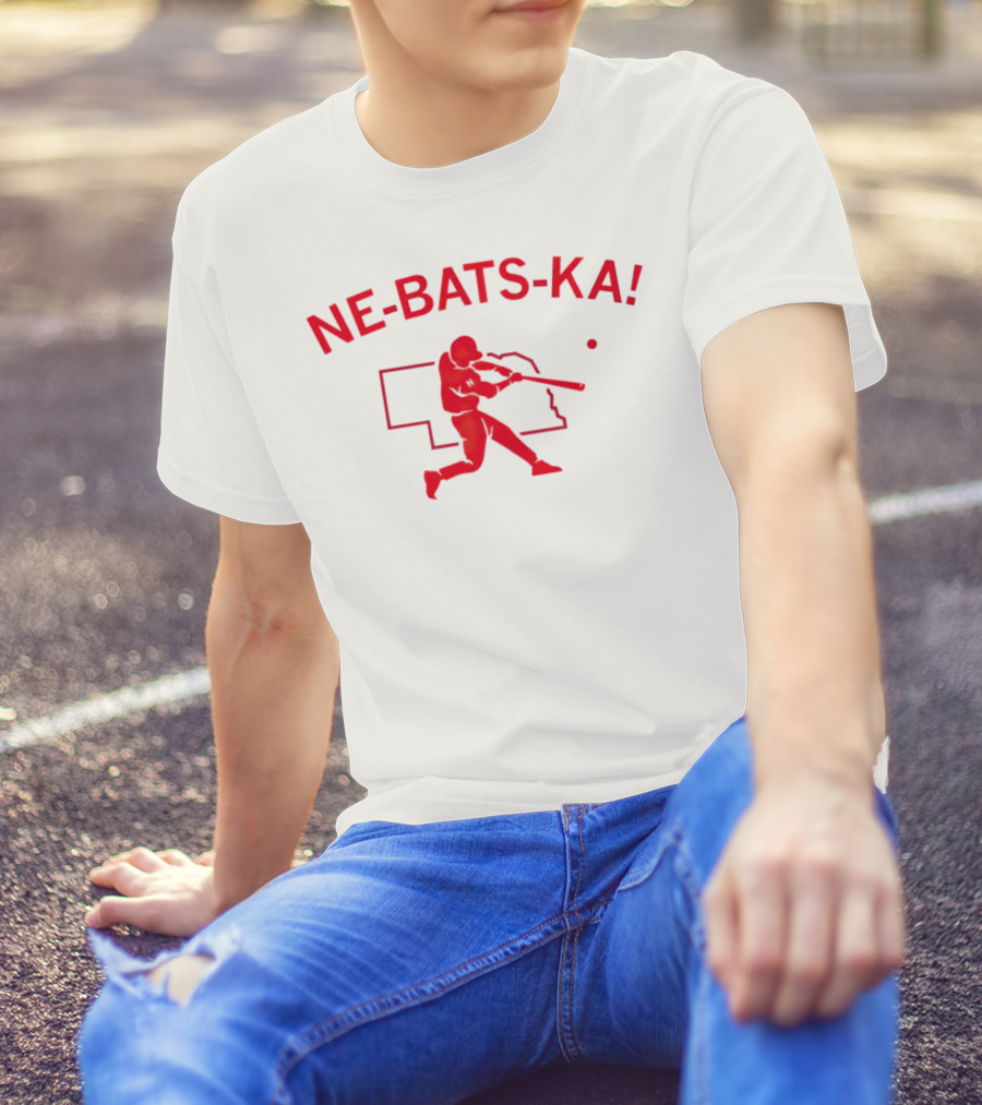 Nebraska Cornhuskers NE-BATS-KA Baseball Player Nebraska Outline T-Shirt