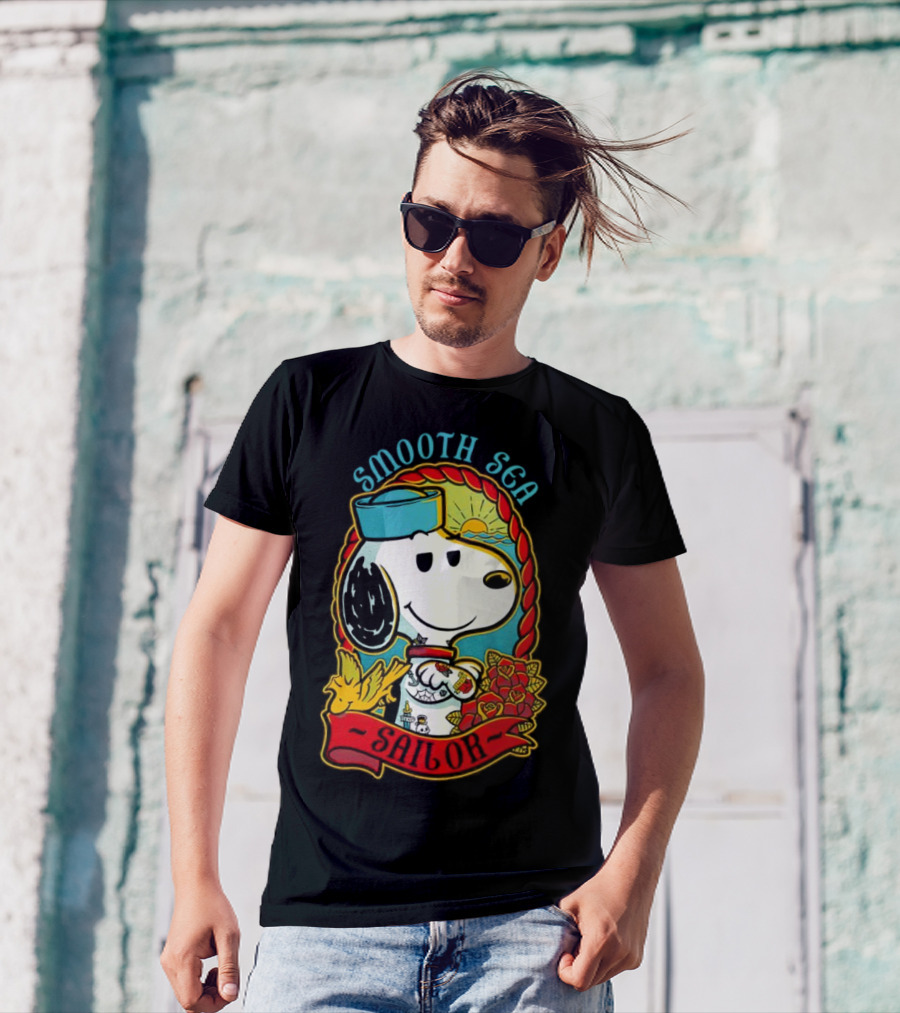 Smooth Sea Sailor Snoopy Woodstock Tattoo Motif T-Shirt