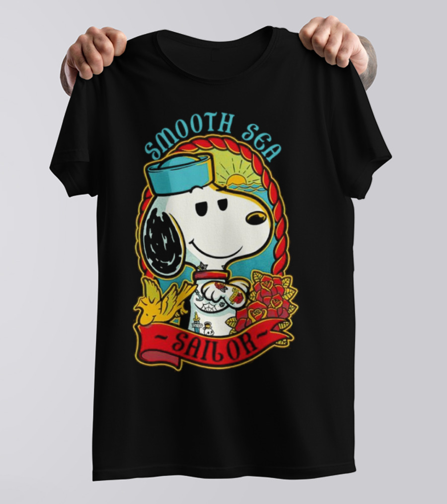 Smooth Sea Sailor Snoopy Woodstock Tattoo Motif T-Shirt