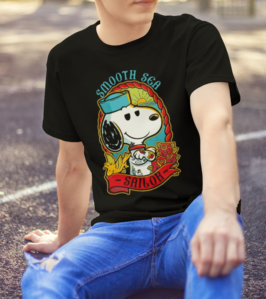 Smooth Sea Sailor Snoopy Woodstock Tattoo Motif T-Shirt