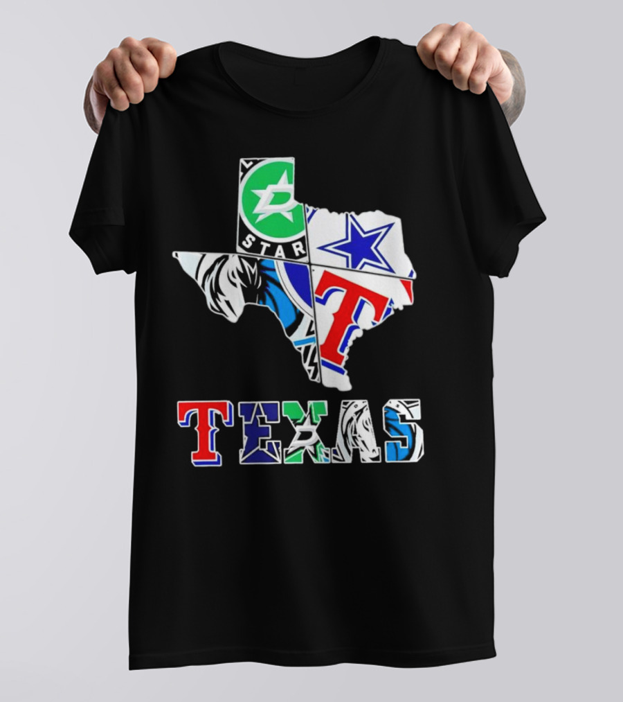 Dallas Hockey Cowboys Rangers Mavericks Texas Map T-Shirt