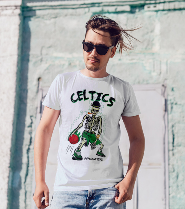 Celtics Skeleton Dribbling Basketball Different Here T-Shirt