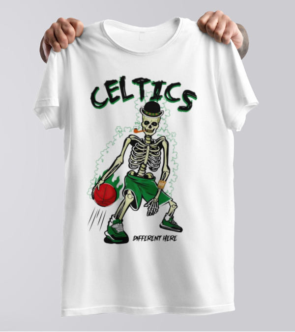Celtics Skeleton Dribbling Basketball Different Here T-Shirt