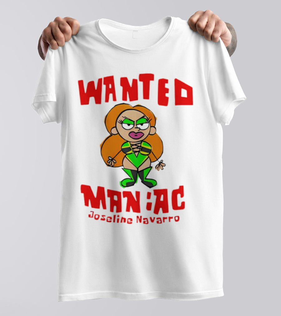 Wanted Maniac Joseline Navarro Cartoon Character In Green T-Shirt