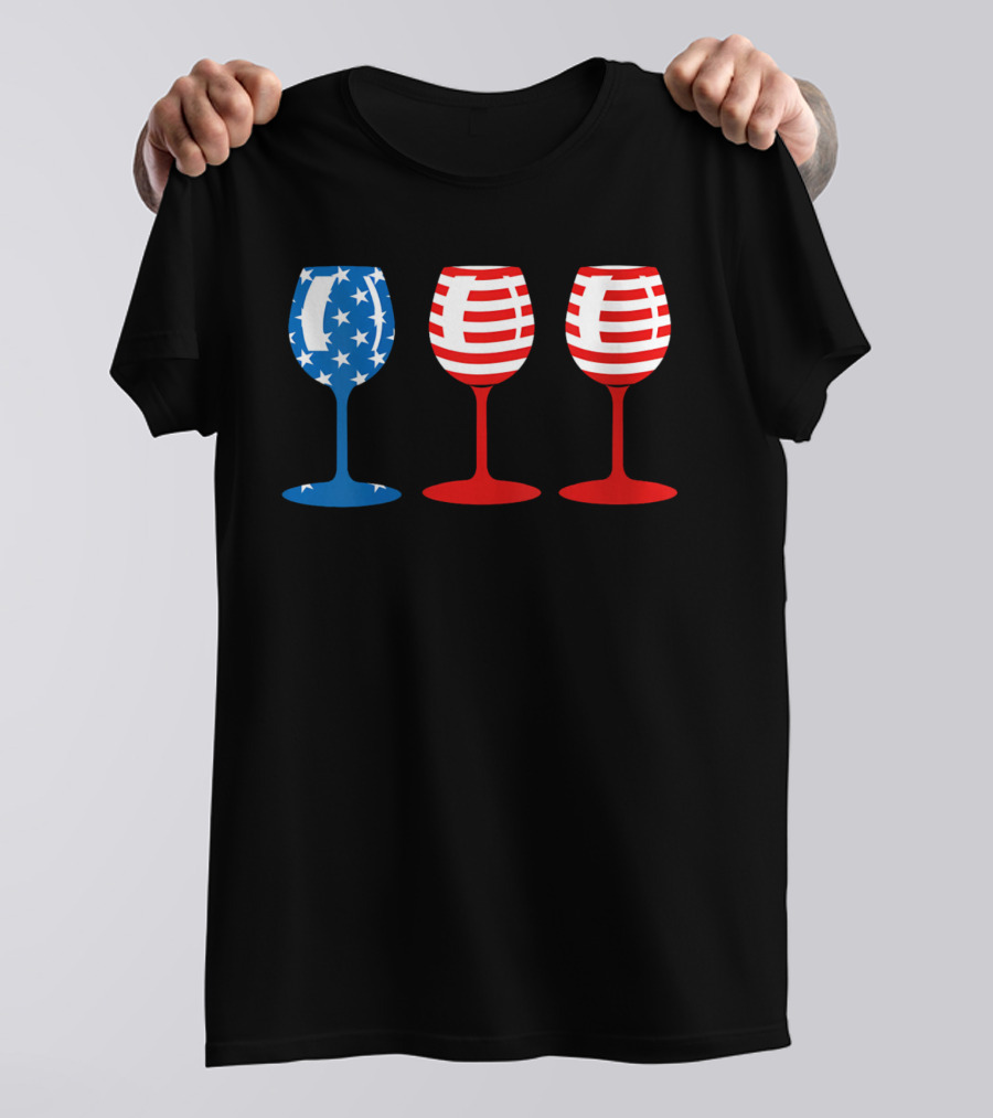 American Flag Fourth Of July Wine Glass Trio Stars And Stripes Patriotic T-Shirt