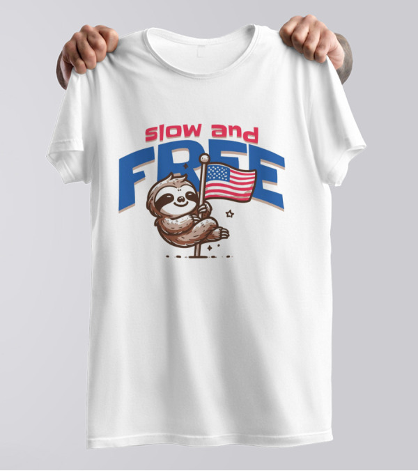 Slow And Free Sloth With American Flag T-Shirt