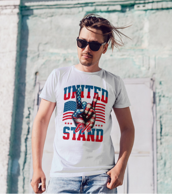 United We Stand American Flag Hand Gesture T-Shirt