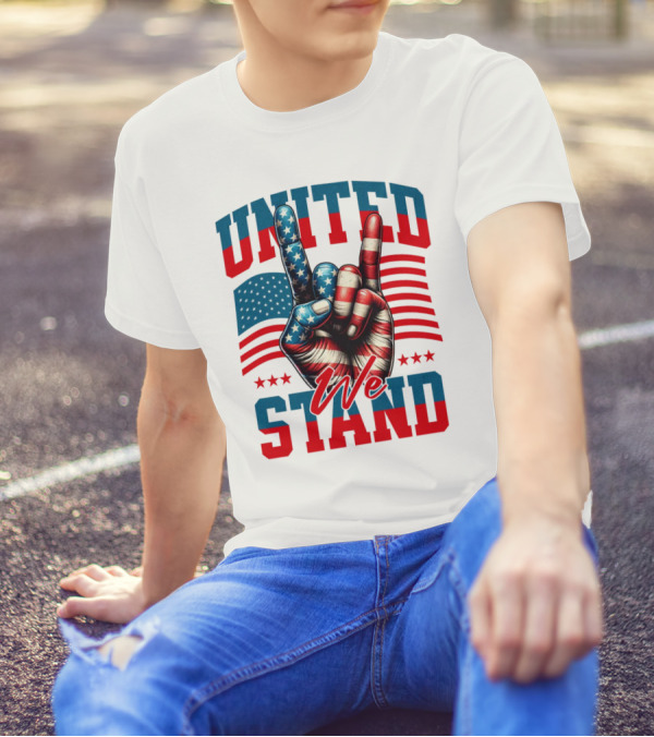 United We Stand American Flag Hand Gesture T-Shirt