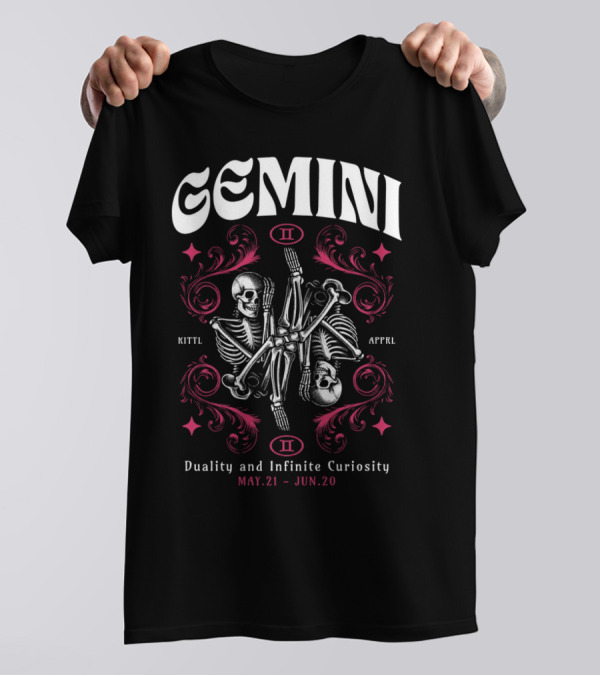 Gemini Zodiac Skeleton Duality Infinite Curiosity Vintage May 21 Jun 20 T-Shirt