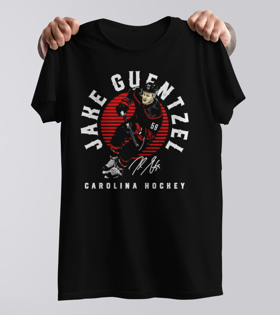 Jake Guentzel Carolina Hockey Number 59 Emblem With Red Circle And Signature T-Shirt