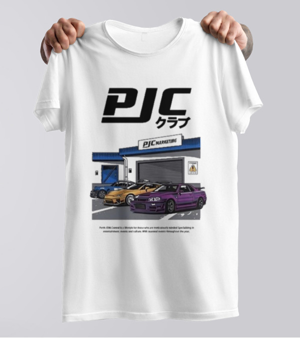 PJC クラブ Perth JDM Central PJC Marketing Garage Cars T-Shirt